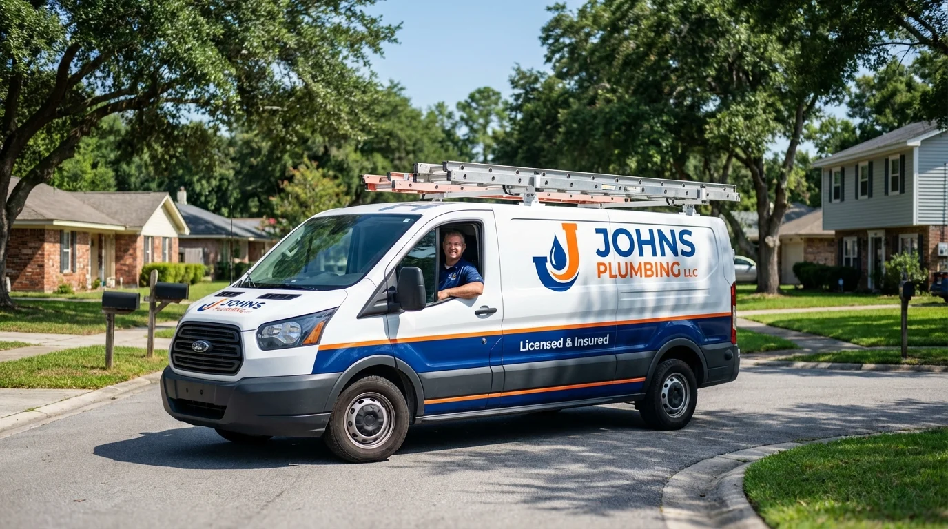 Johns Plumbing LLC service van in Peterborough, NH