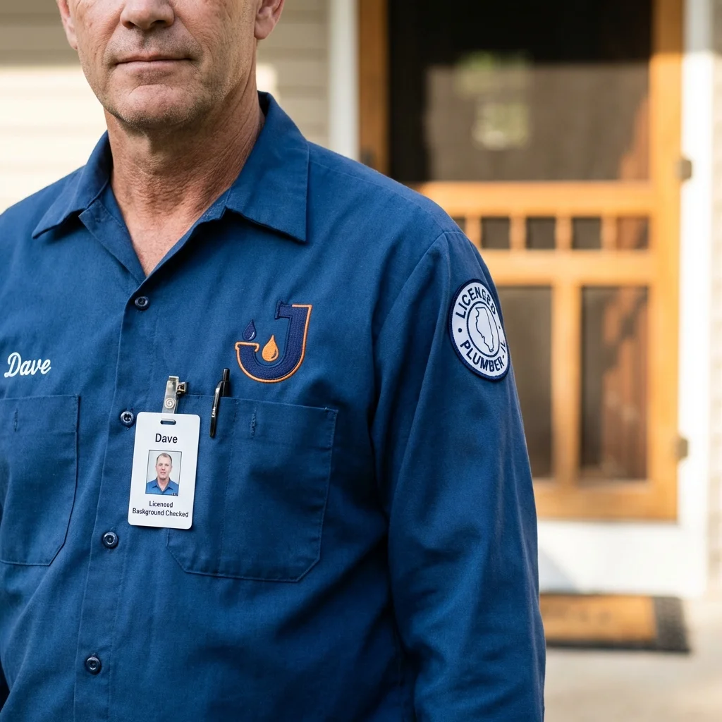 Licensed plumber showing ID badge in Peterborough, NH