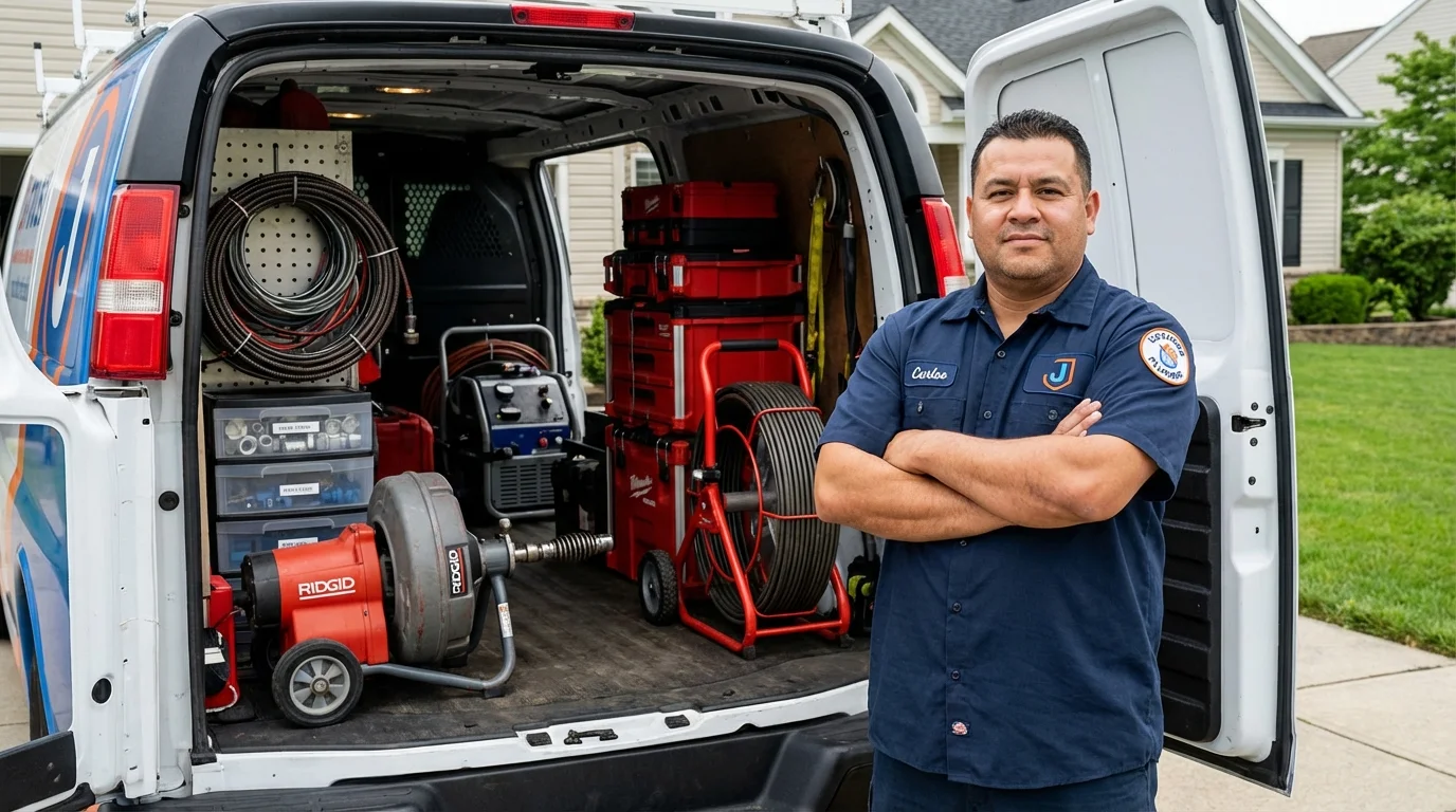 Professional drain cleaning equipment and Johns Plumbing LLC plumber in Peterborough