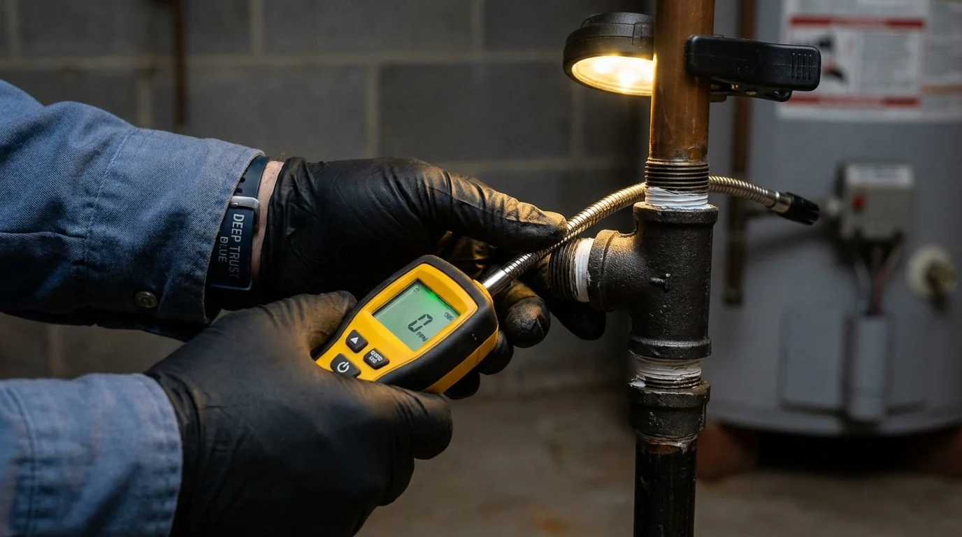 Gas leak detection with electronic sniffer by Johns Plumbing LLC in Peterborough