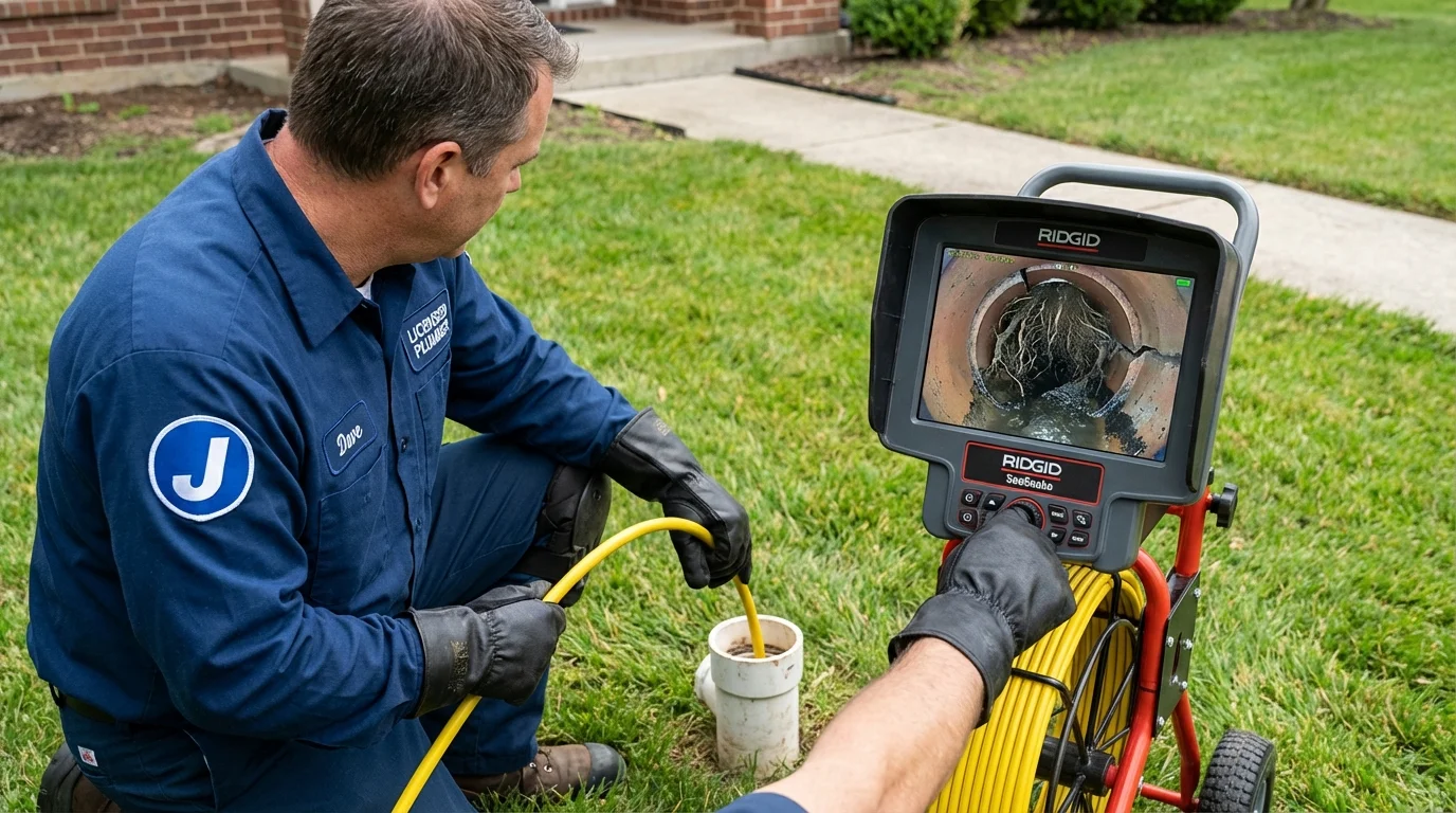 Sewer camera inspection being performed by Johns Plumbing LLC in Peterborough